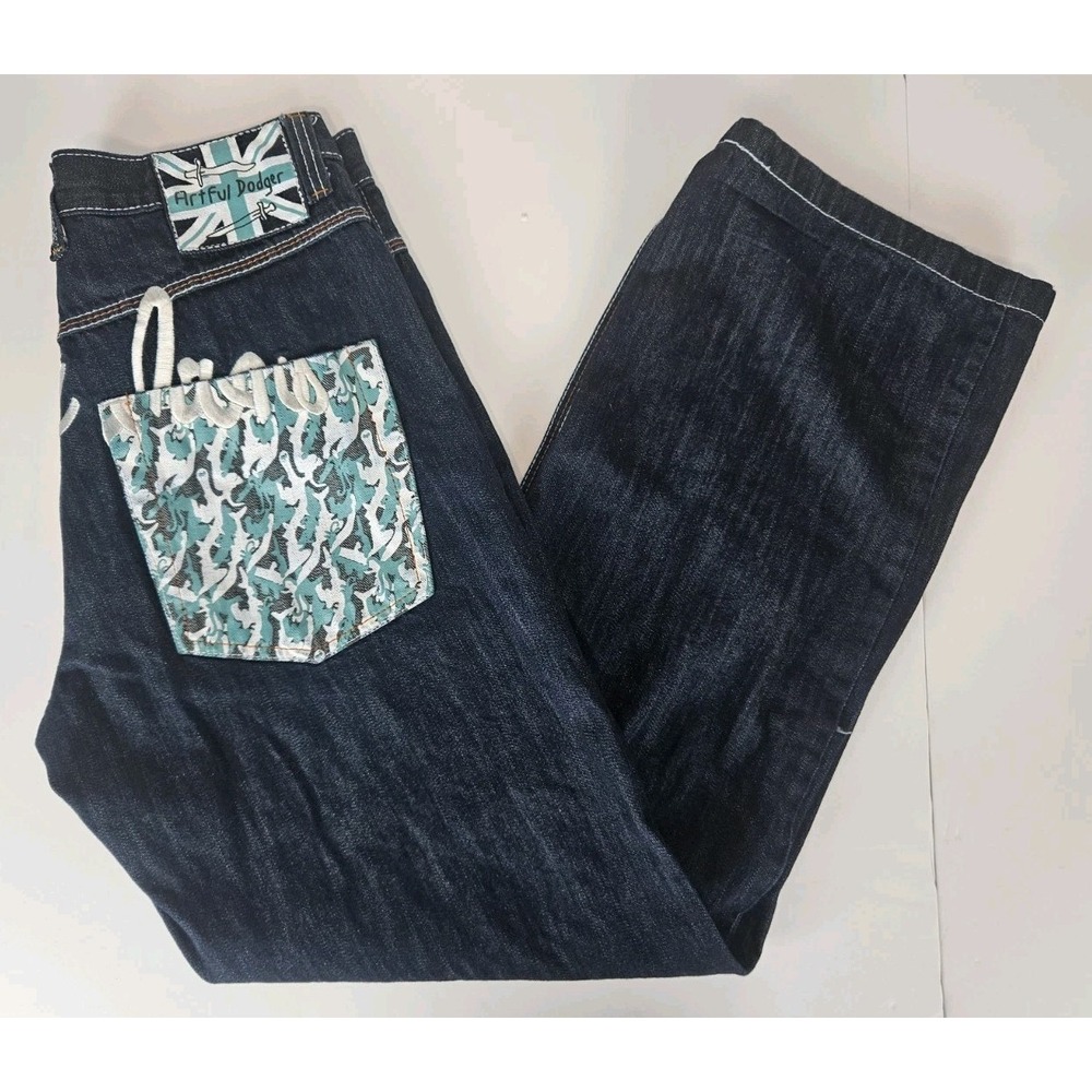 The Artful Dodger Men's Embroidered Jeans Y2K Skater Hip Hop Punk Sz 34 (32x32)